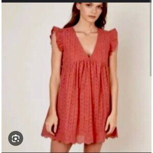 Knox Rose Womens Medium Sleeveless Rust Eyelet Dress With Keyhole Back & Ruffle